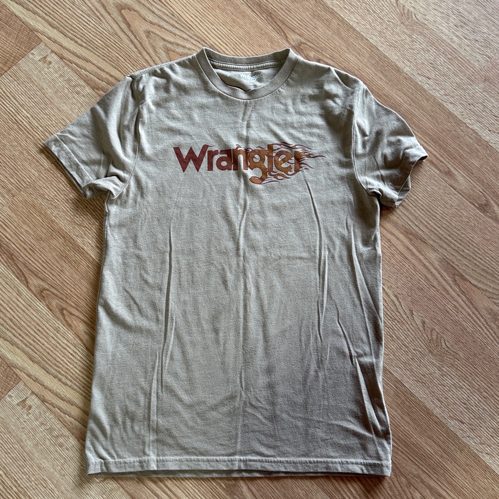 Wrangler Beige Tee with Red Flame Graphic